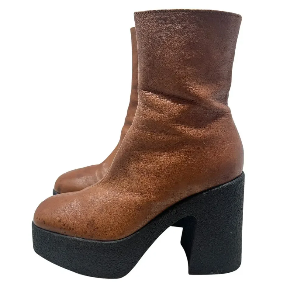 Brother Vellies Empire Platform Ankle Boots Brown Leather Made Italy‎ Womens 6